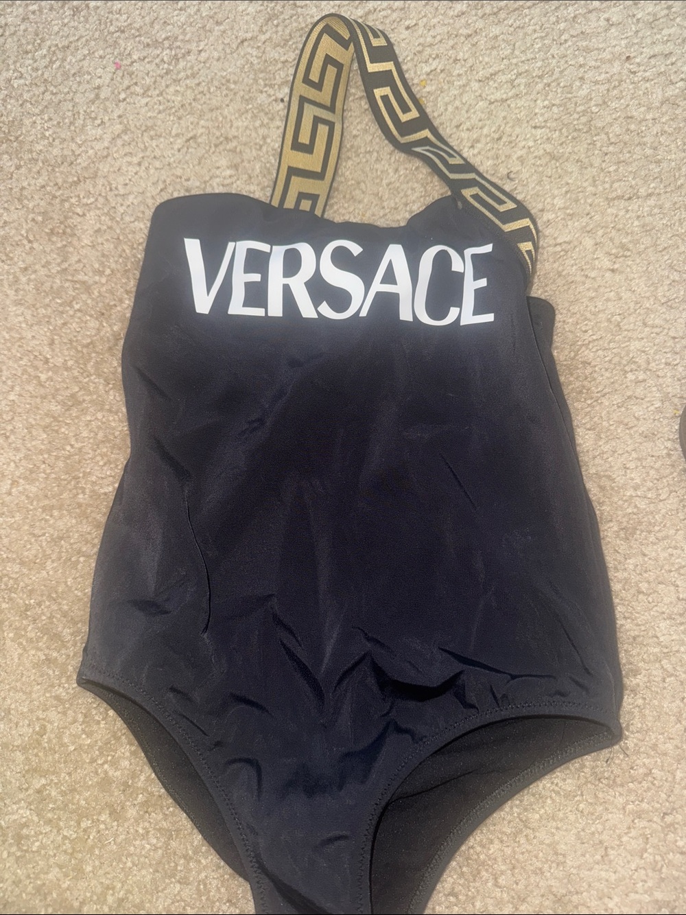 Versace Black Swimsuit with Gold Greek-Key Strap